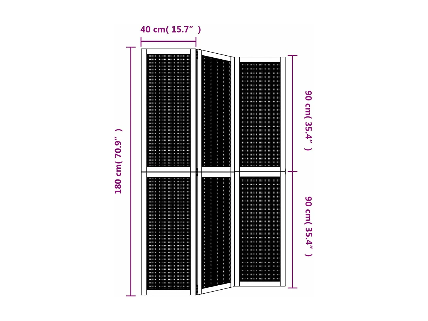 Cloison de séparation 3 panneaux marron bois paulownia massif