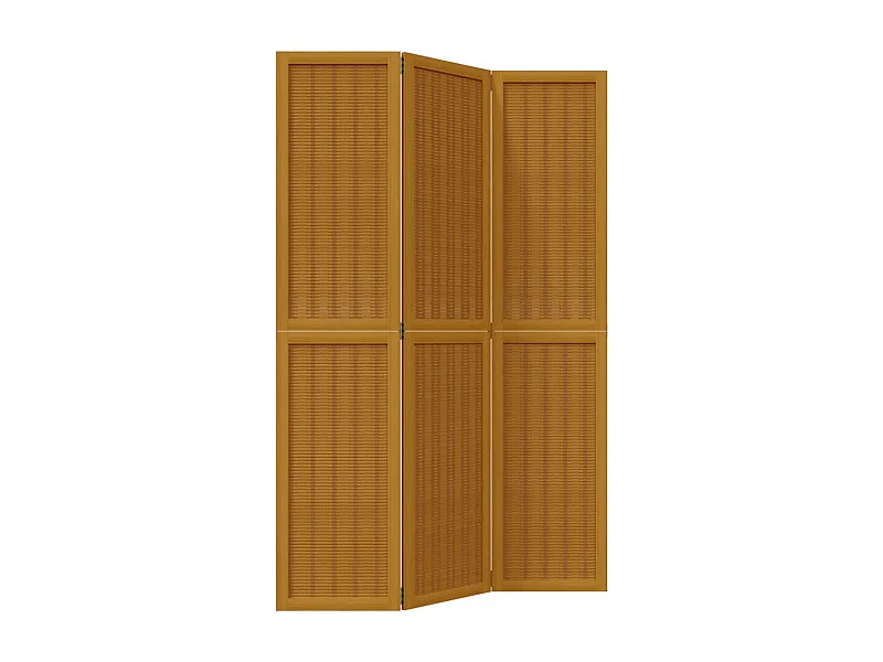 Cloison de séparation 3 panneaux marron bois paulownia massif