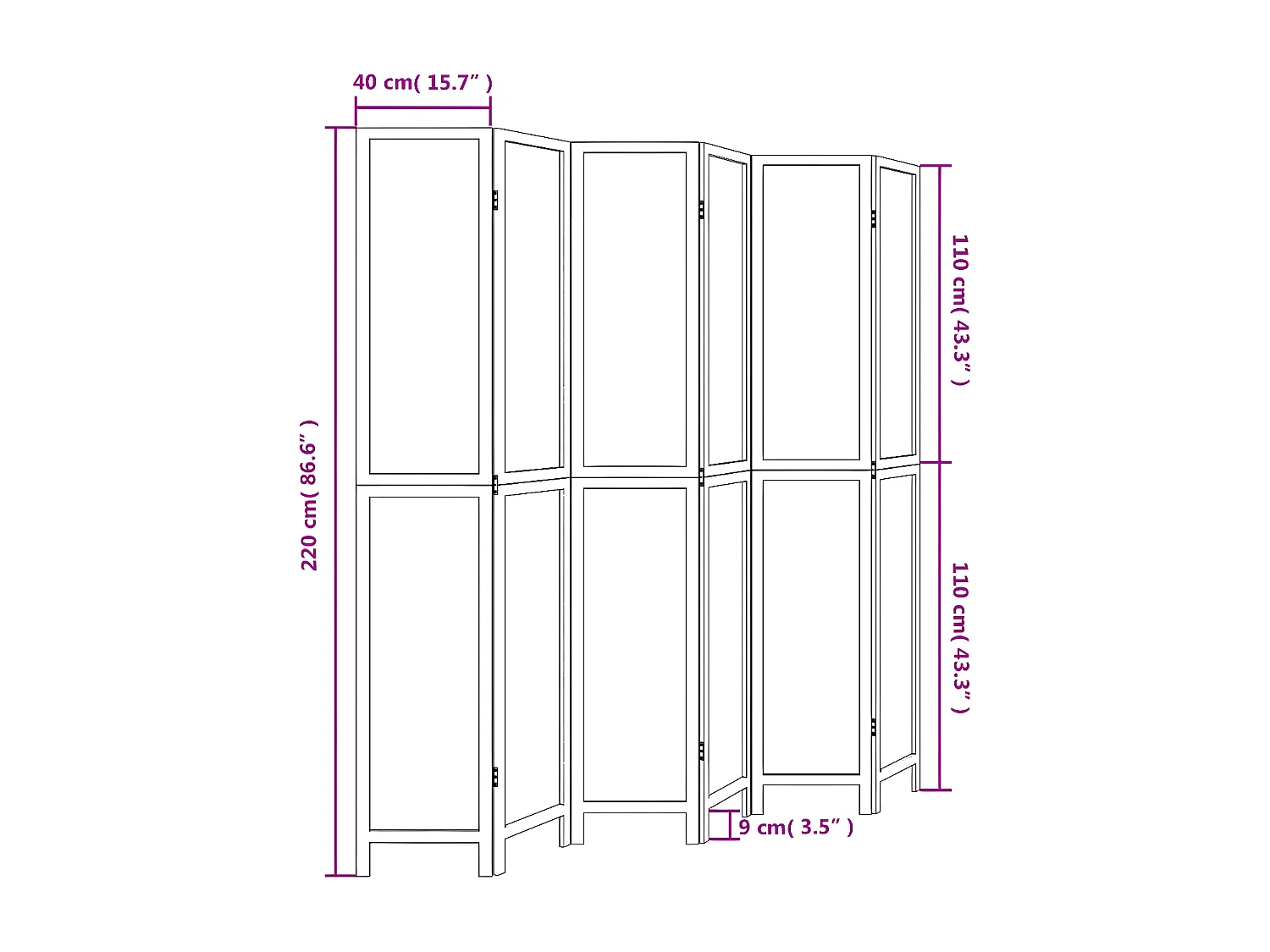 Cloison de séparation 6 panneaux blanc bois de paulownia massif