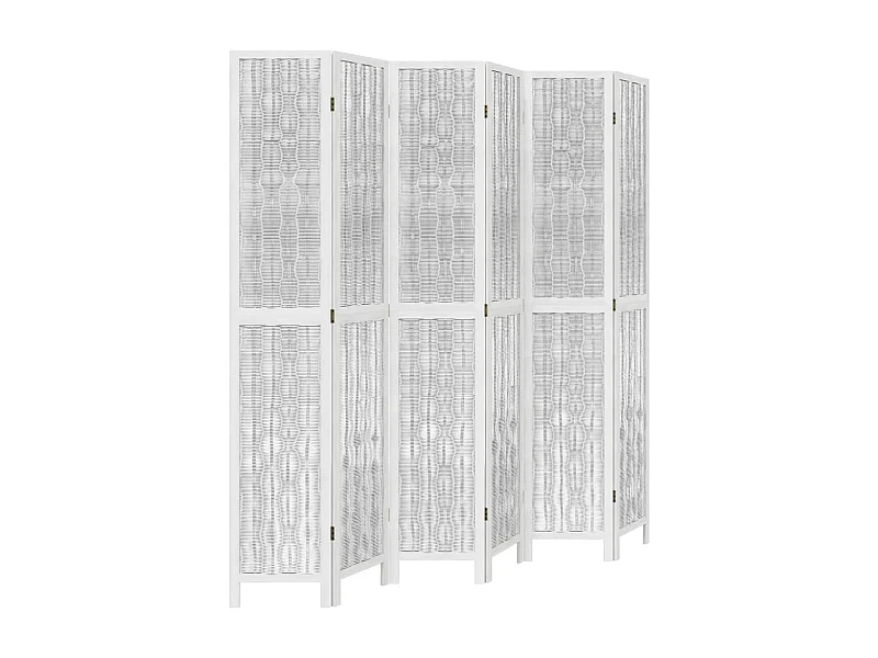 Cloison de séparation 6 panneaux blanc bois de paulownia massif