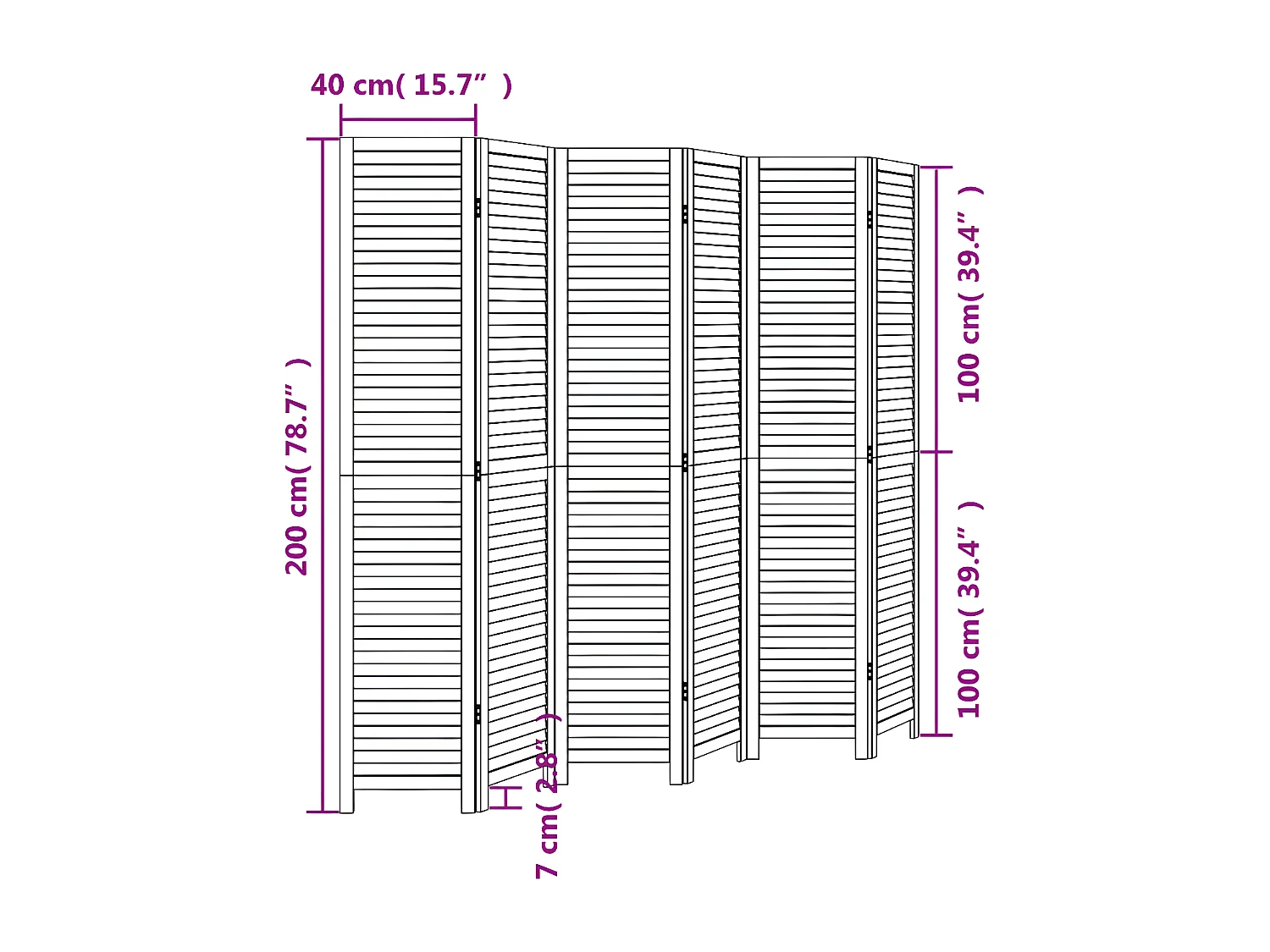 Cloison de séparation 6 panneaux noir bois de paulownia massif