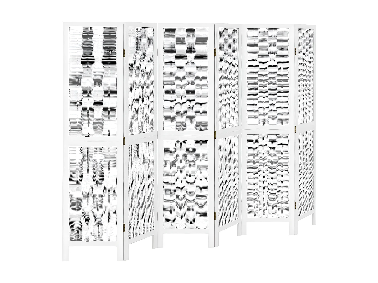 Cloison de séparation 6 panneaux blanc bois de paulownia massif