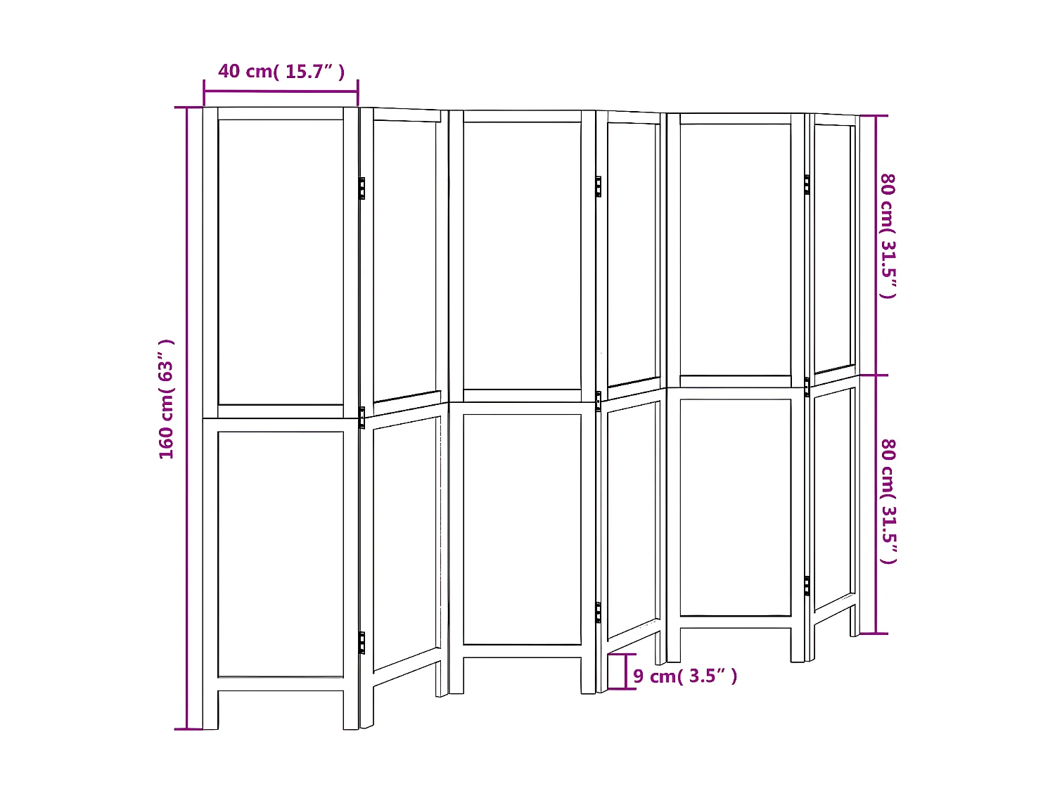 Cloison de séparation 6 panneaux blanc bois de paulownia massif