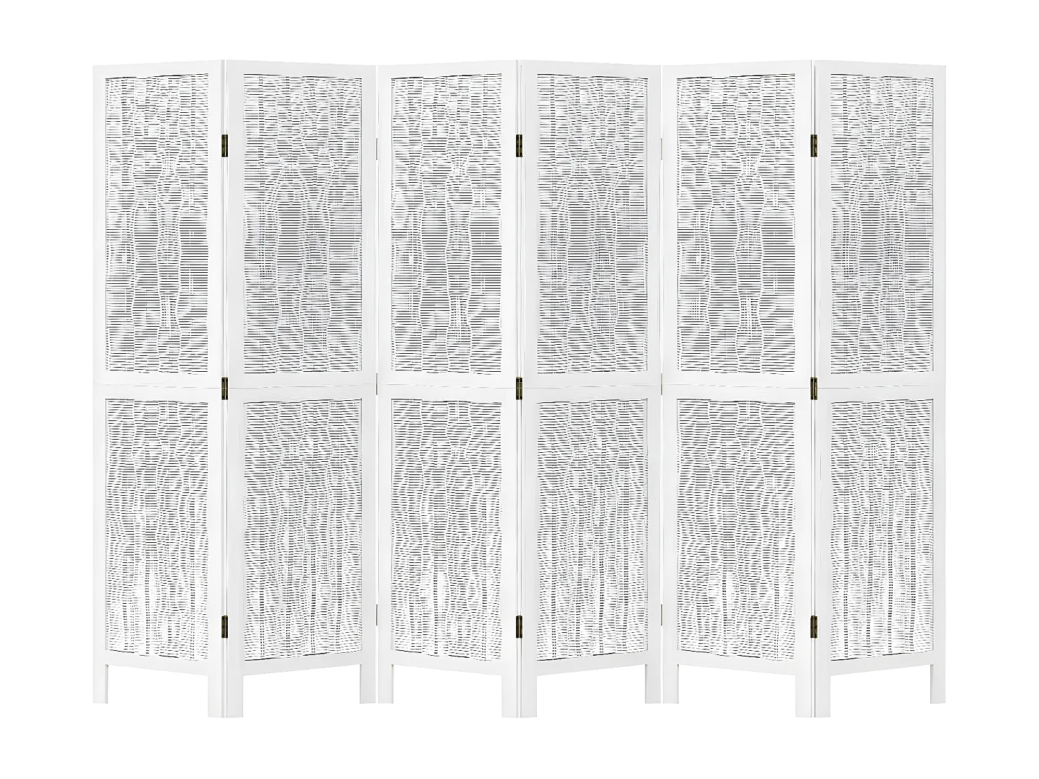 Cloison de séparation 6 panneaux blanc bois de paulownia massif