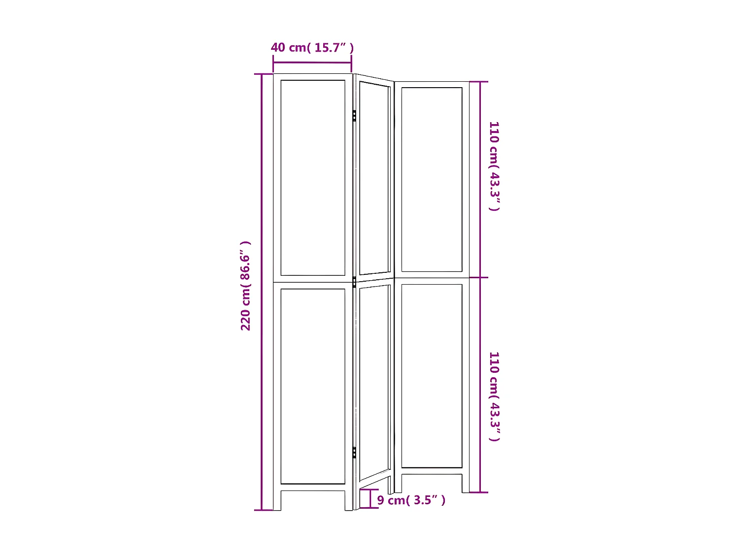 Cloison de séparation 3 panneaux blanc bois de paulownia massif