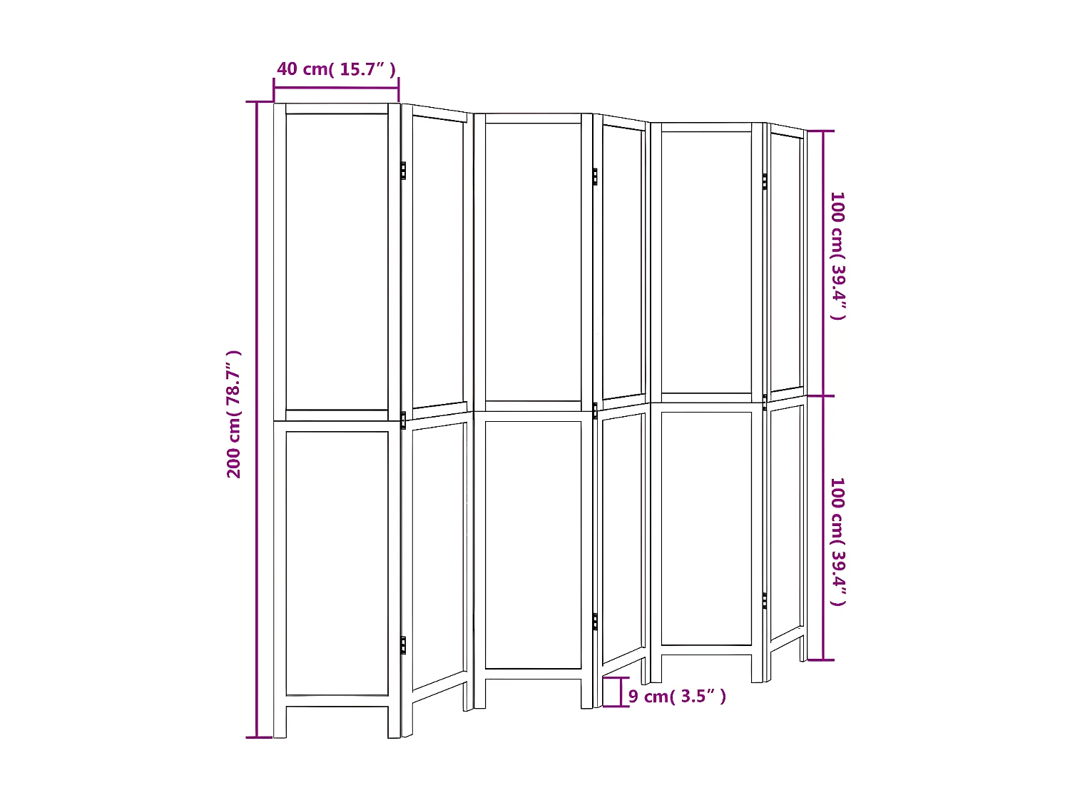 Cloison de séparation 6 panneaux blanc bois de paulownia massif