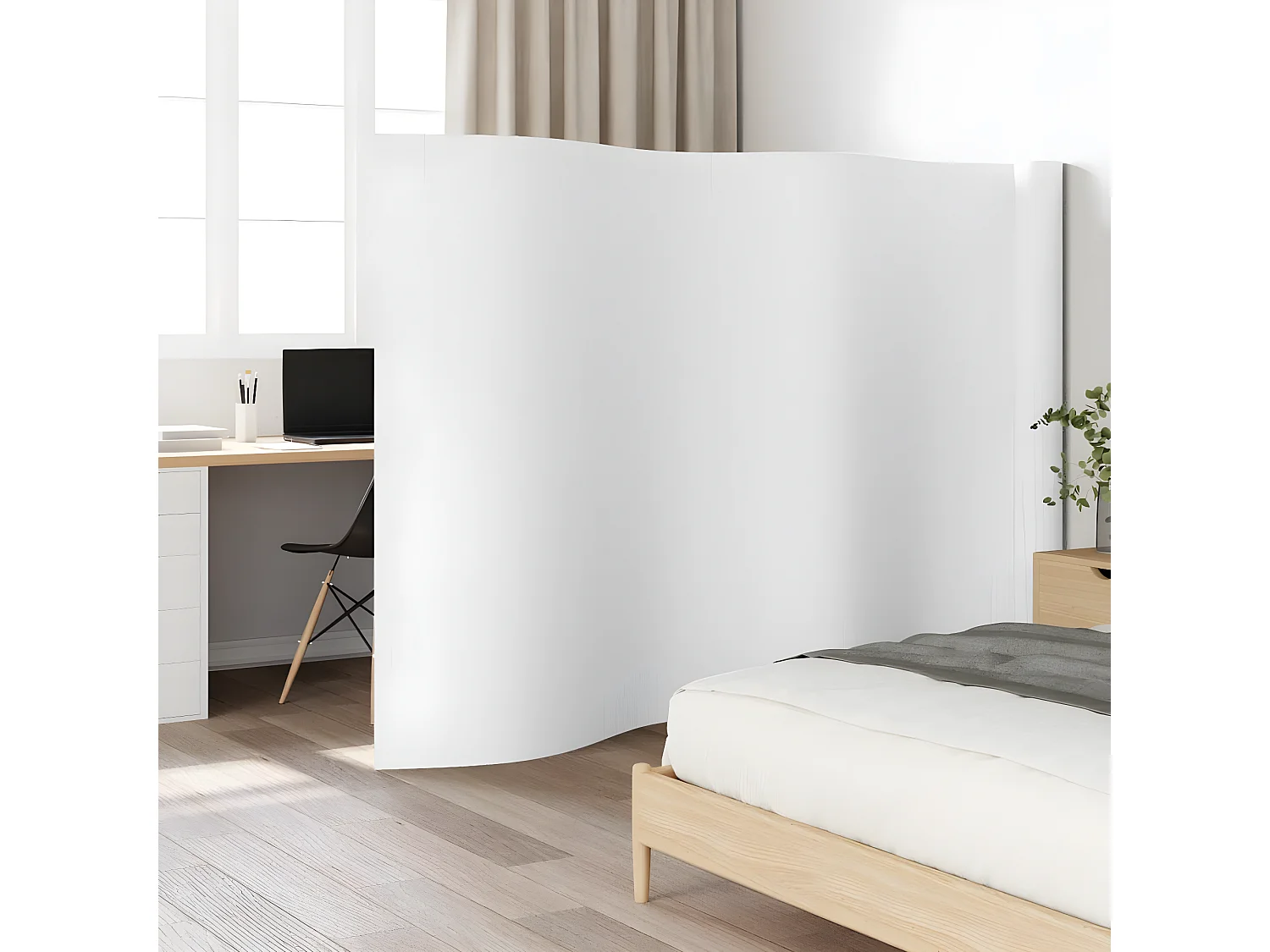 Cloison de séparation blanc 165x800 bambou