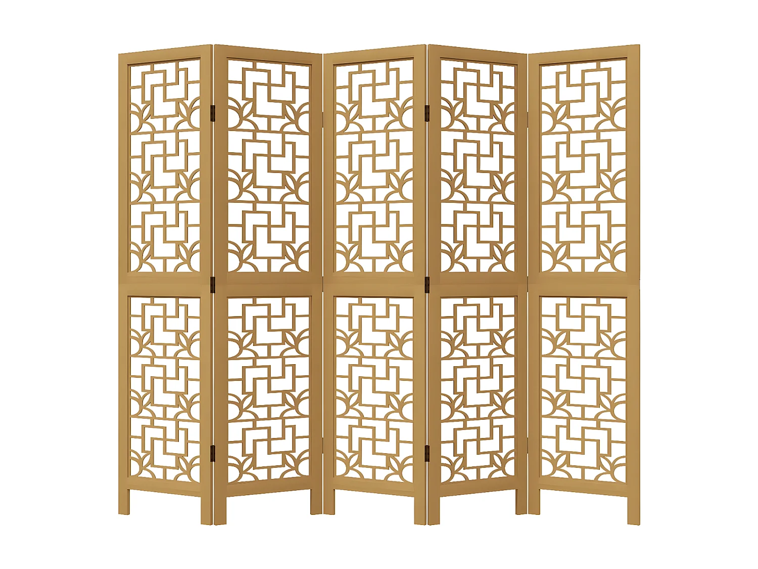 Cloison de séparation 5 panneaux marron bois paulownia massif