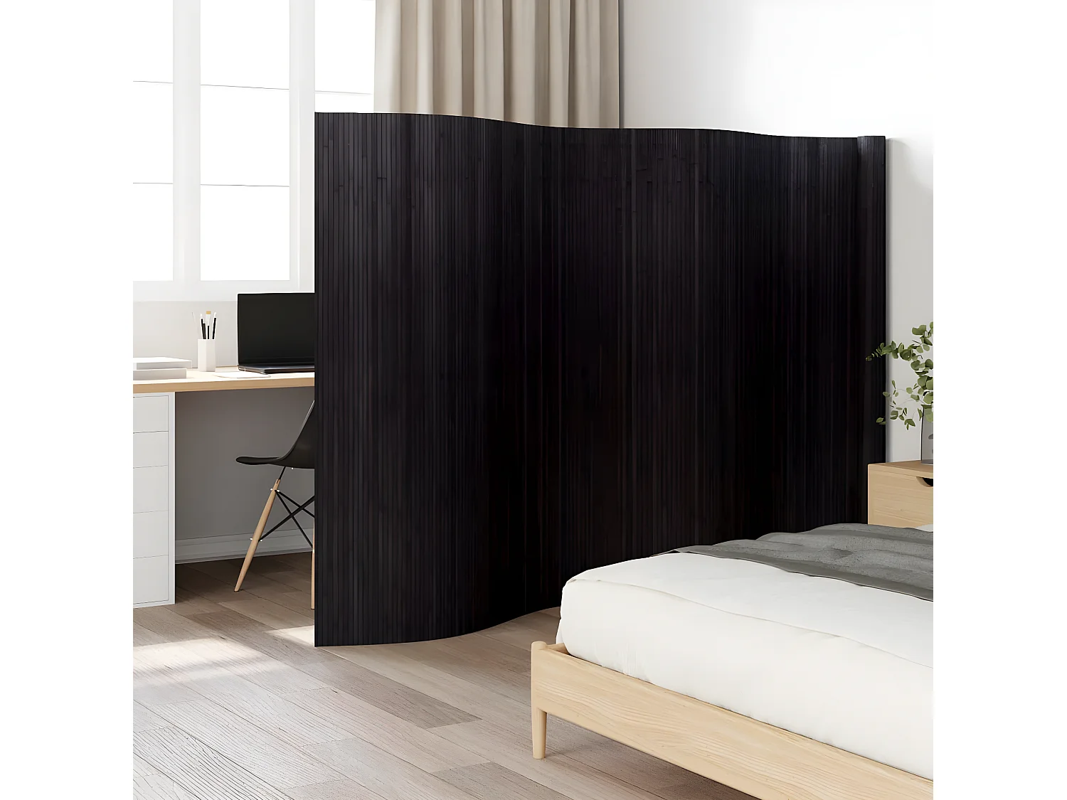 Cloison de séparation noir 165x600 bambou