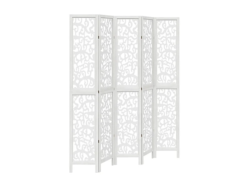 Cloison de séparation 5 panneaux blanc bois de paulownia massif
