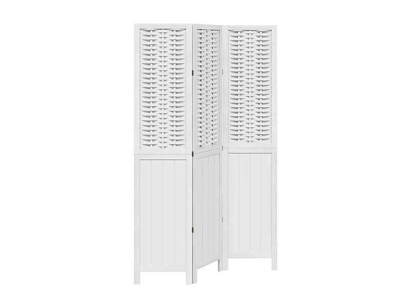 Cloison de séparation 3 panneaux blanc bois de paulownia massif