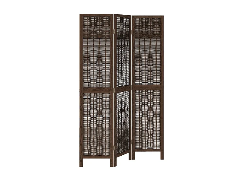 Cloison de séparation 3 panneaux marron foncé paulownia massif
