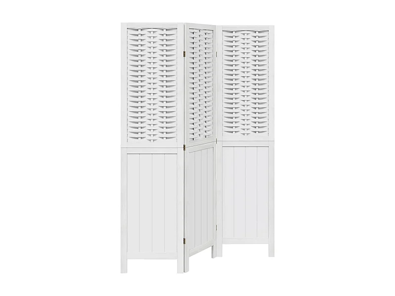 Cloison de séparation 3 panneaux blanc bois de paulownia massif