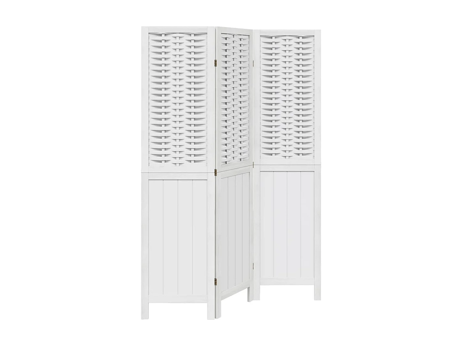 Cloison de séparation 3 panneaux blanc bois de paulownia massif