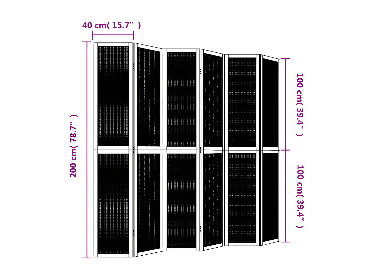 Cloison de séparation 6 panneaux marron bois paulownia massif