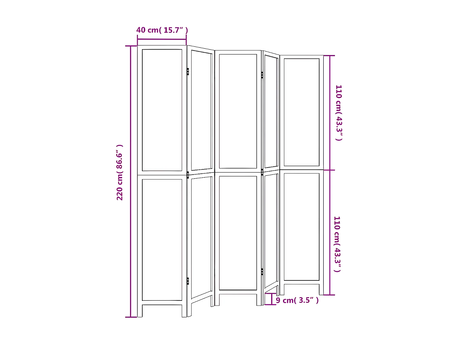 Cloison de séparation 5 panneaux marron foncé paulownia massif