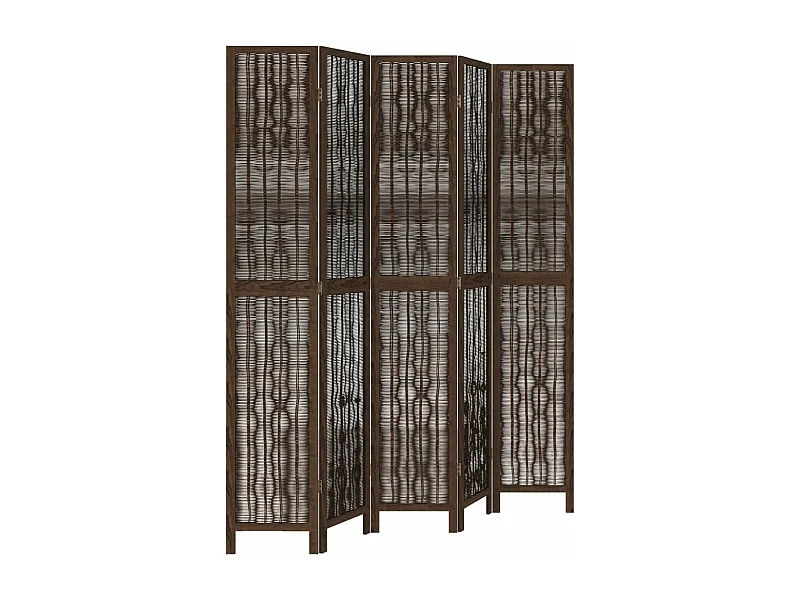 Cloison de séparation 5 panneaux marron foncé paulownia massif