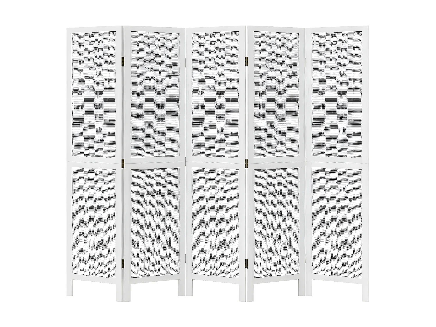 Cloison de séparation 5 panneaux blanc bois de paulownia massif