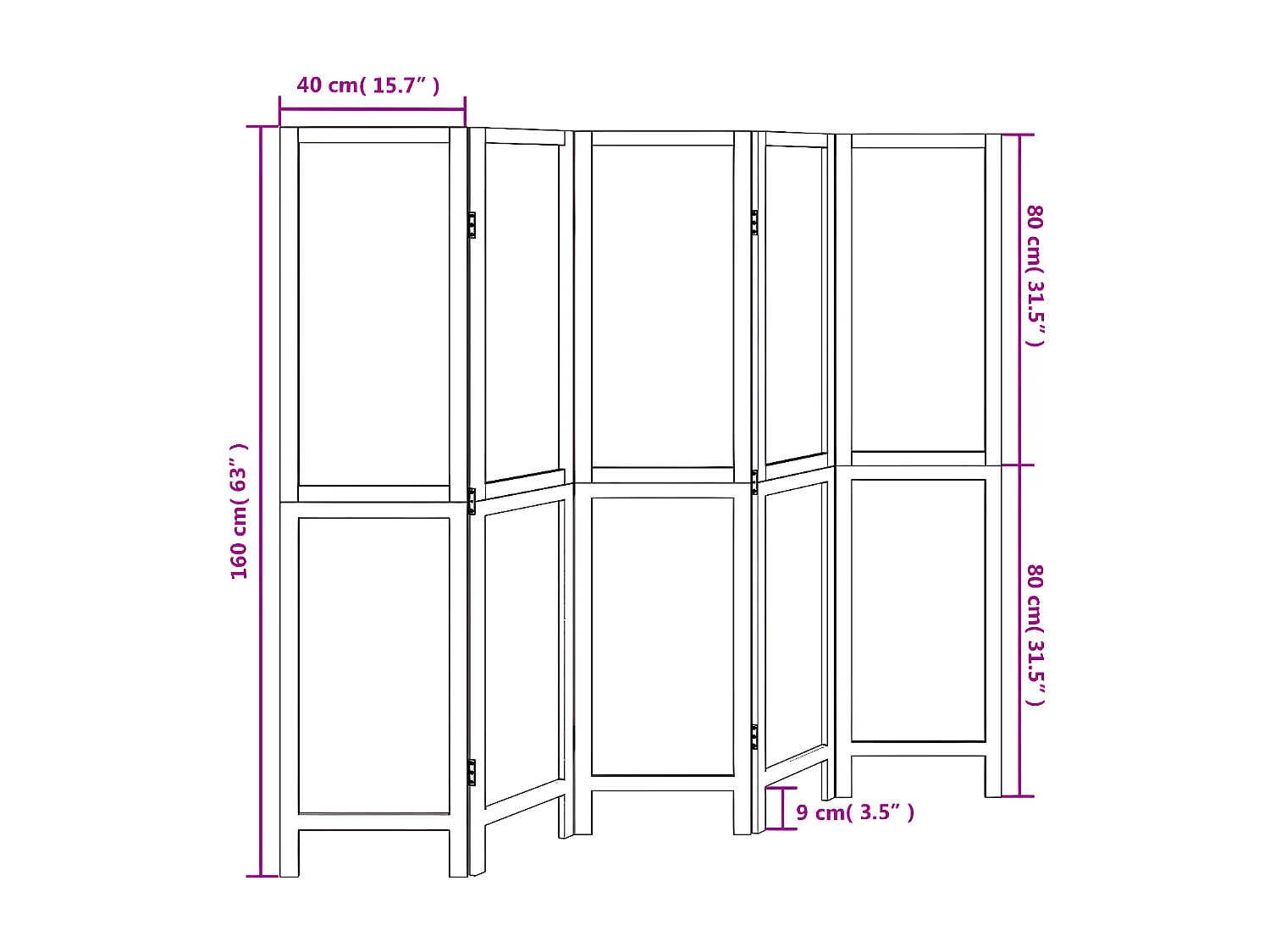 Cloison de séparation 5 panneaux blanc bois de paulownia massif
