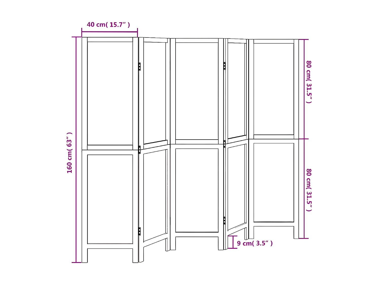 Cloison de séparation 5 panneaux marron foncé paulownia massif