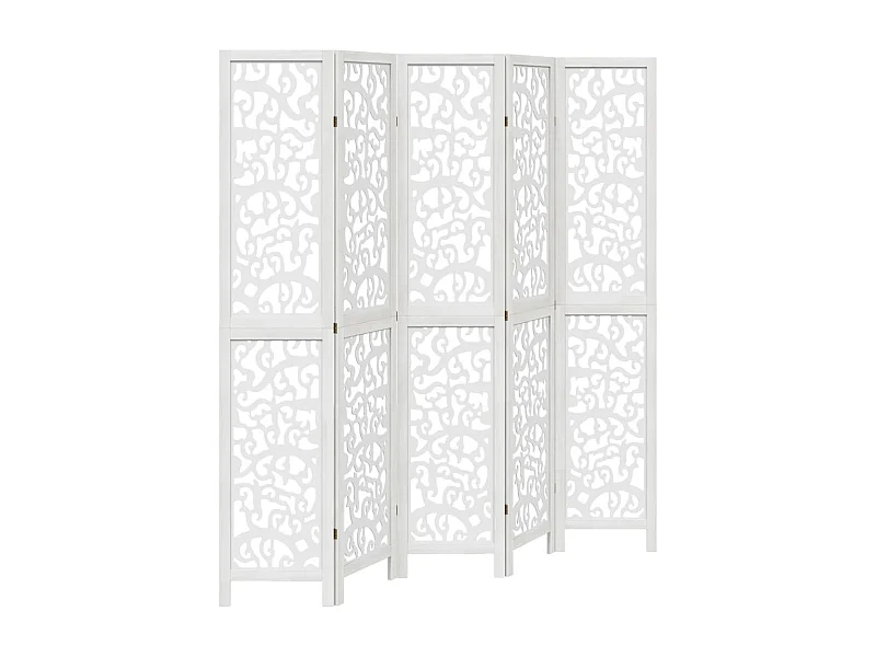 Cloison de séparation 5 panneaux blanc bois de paulownia massif