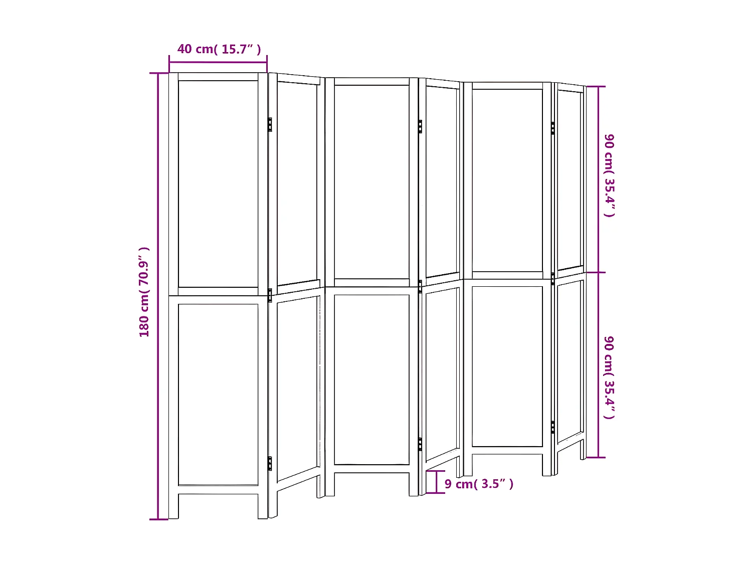 Cloison de séparation 6 panneaux blanc bois de paulownia massif