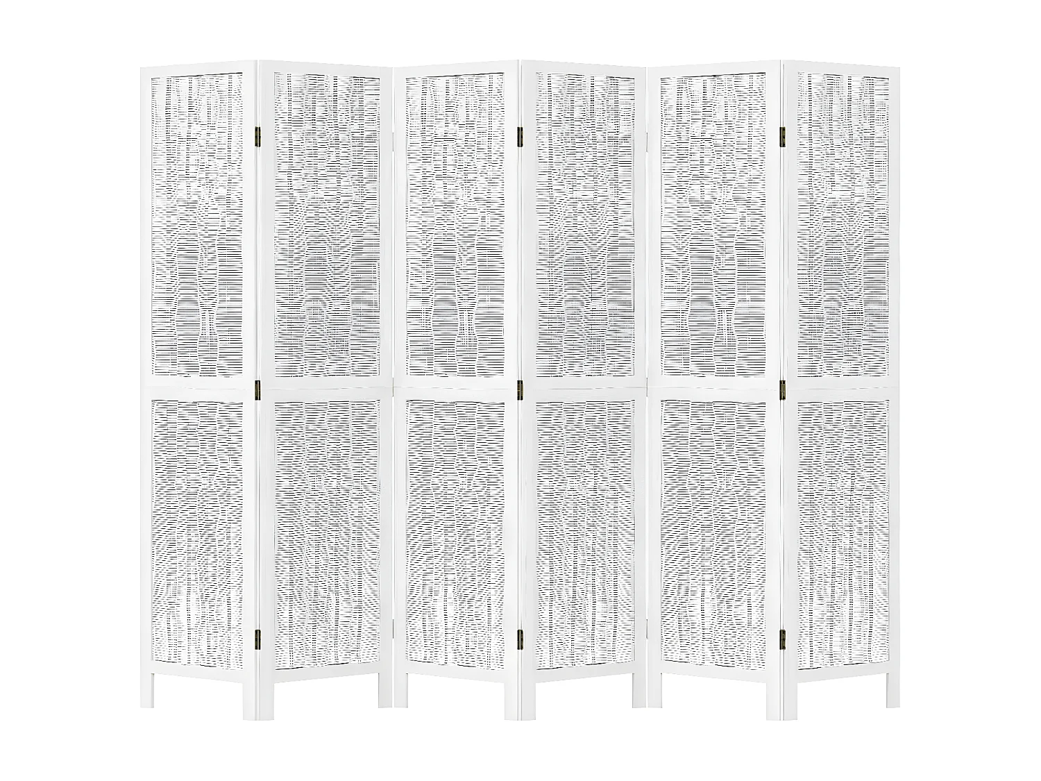 Cloison de séparation 6 panneaux blanc bois de paulownia massif