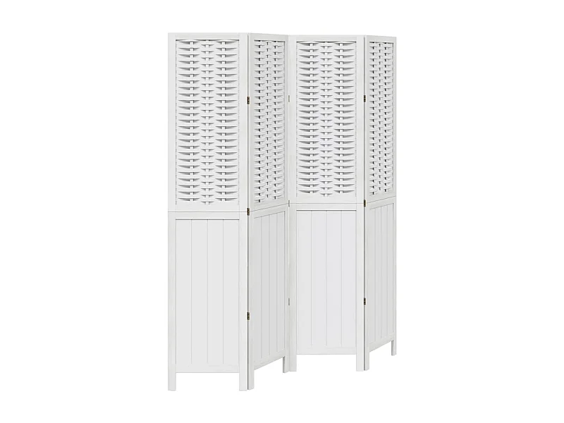 Cloison de séparation 4 panneaux blanc bois de paulownia massif