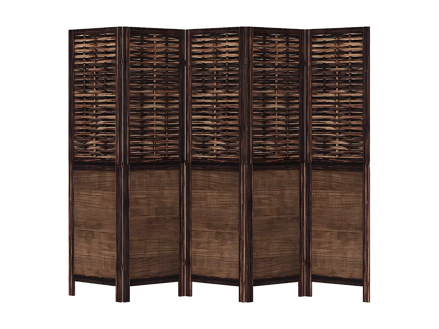 Cloison de séparation 5 panneaux marron foncé paulownia massif