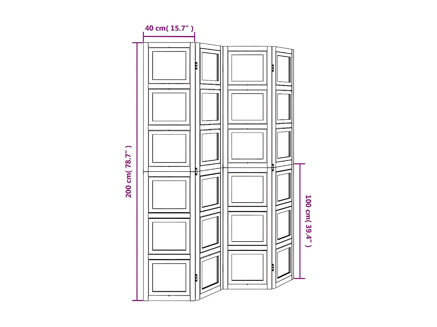 Cloison de séparation 4 panneaux blanc bois de paulownia massif