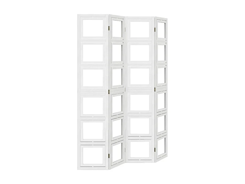 Cloison de séparation 4 panneaux blanc bois de paulownia massif