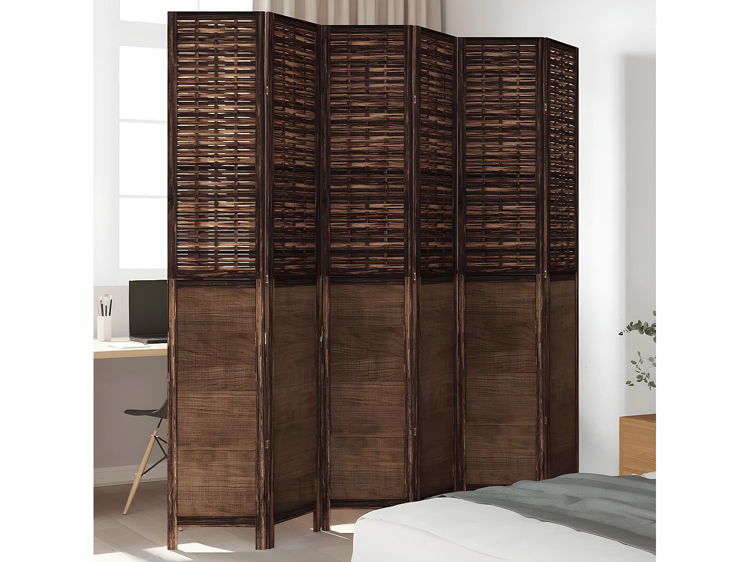 Cloison de séparation 6 panneaux marron foncé paulownia massif