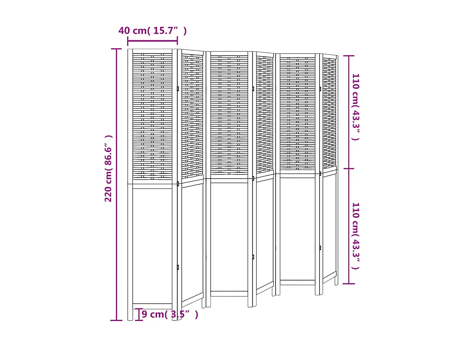 Cloison de séparation 6 panneaux marron foncé paulownia massif