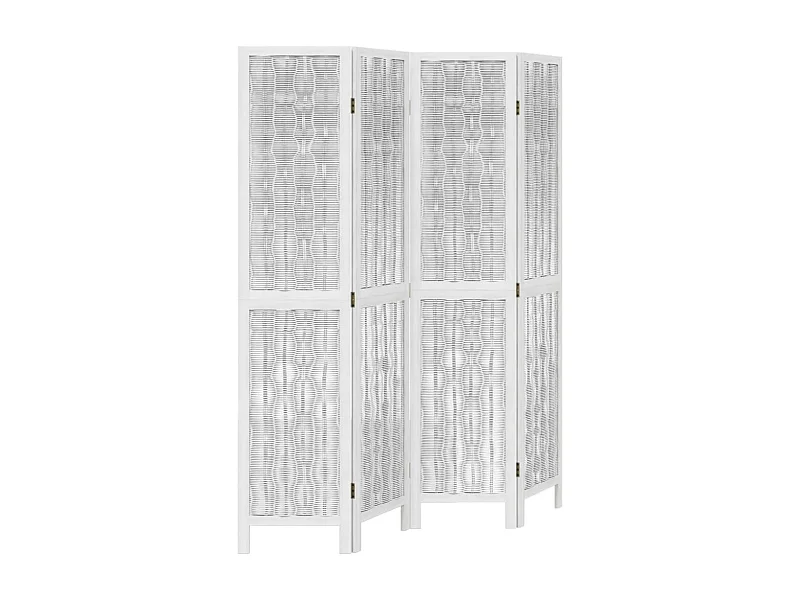 Cloison de séparation 4 panneaux blanc bois de paulownia massif