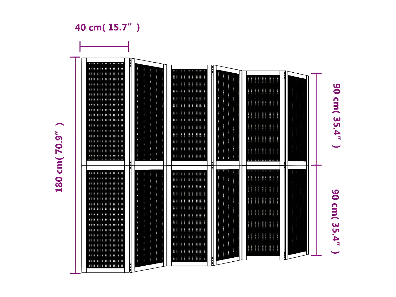 Cloison de séparation 6 panneaux marron bois paulownia massif