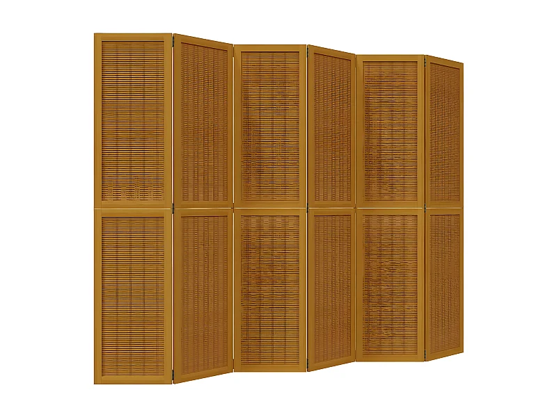 Cloison de séparation 6 panneaux marron bois paulownia massif