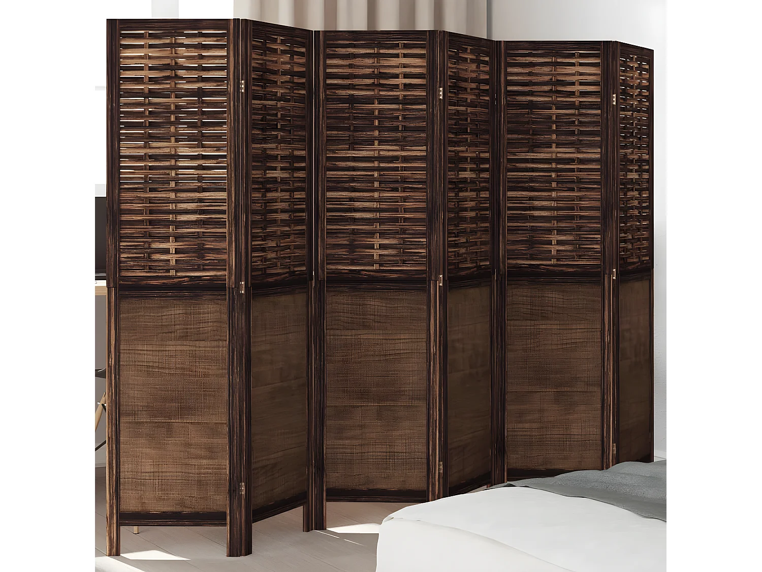 Cloison de séparation 6 panneaux marron foncé paulownia massif