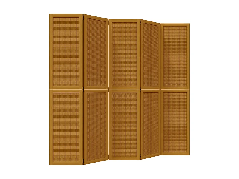 Cloison de séparation 5 panneaux marron bois paulownia massif