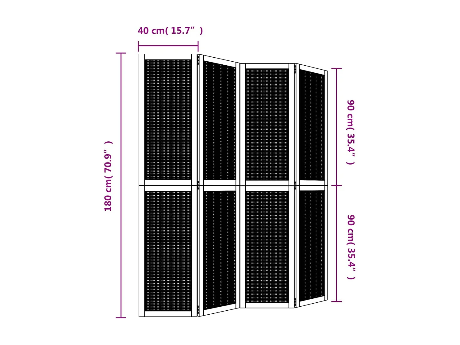 Cloison de séparation 4 panneaux marron bois paulownia massif