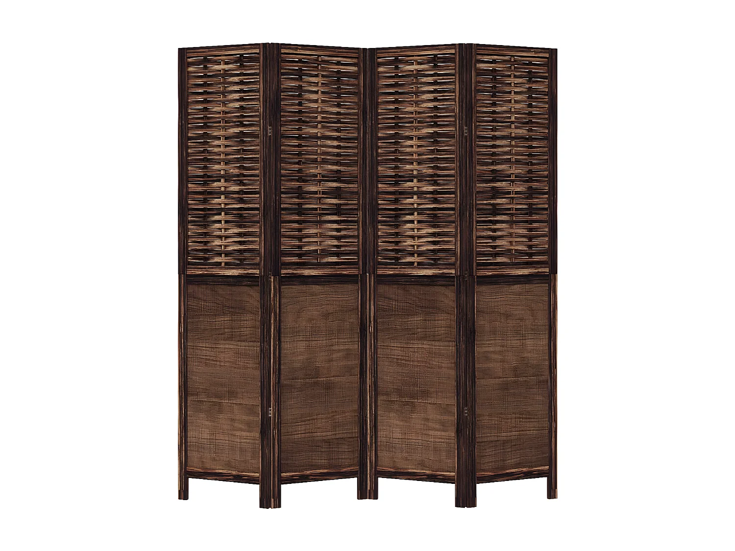 Cloison de séparation 4 panneaux marron foncé paulownia massif