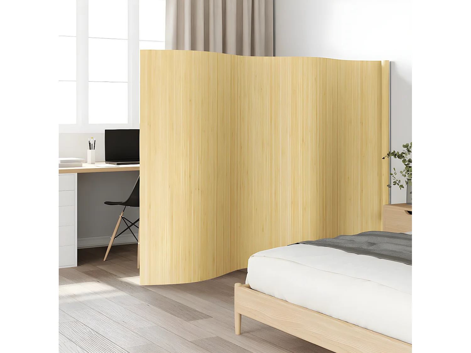 Cloison de séparation naturel clair 165x400 bambou