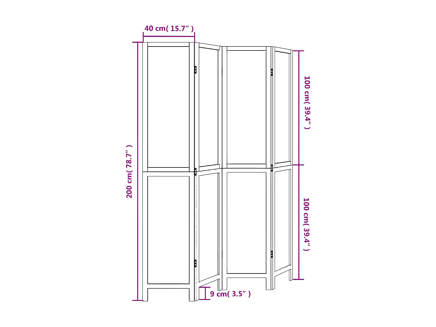 Cloison de séparation 4 panneaux marron foncé paulownia massif