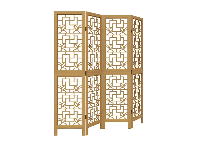 Cloison de séparation 4 panneaux marron bois paulownia massif