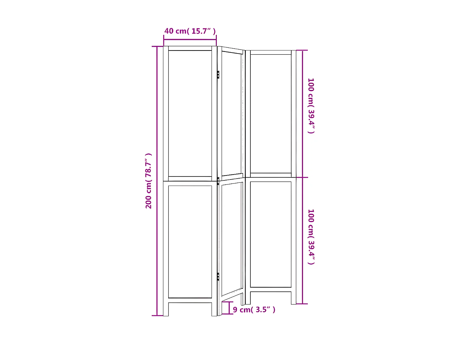 Cloison de séparation 3 panneaux marron foncé paulownia massif