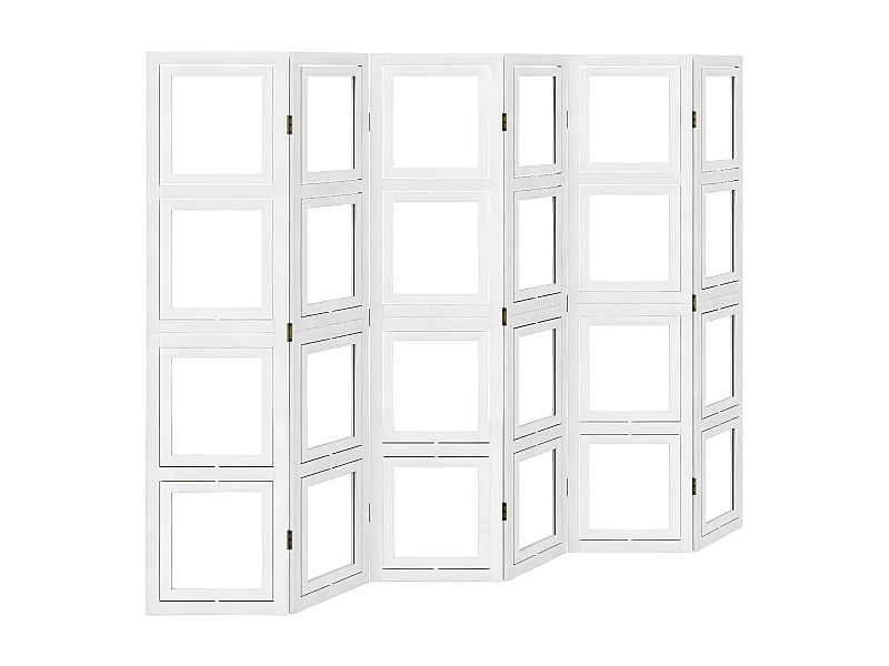 Cloison de séparation 6 panneaux blanc bois de paulownia massif