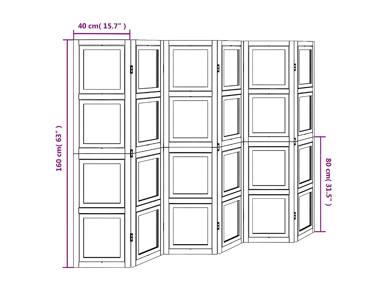 Cloison de séparation 6 panneaux blanc bois de paulownia massif