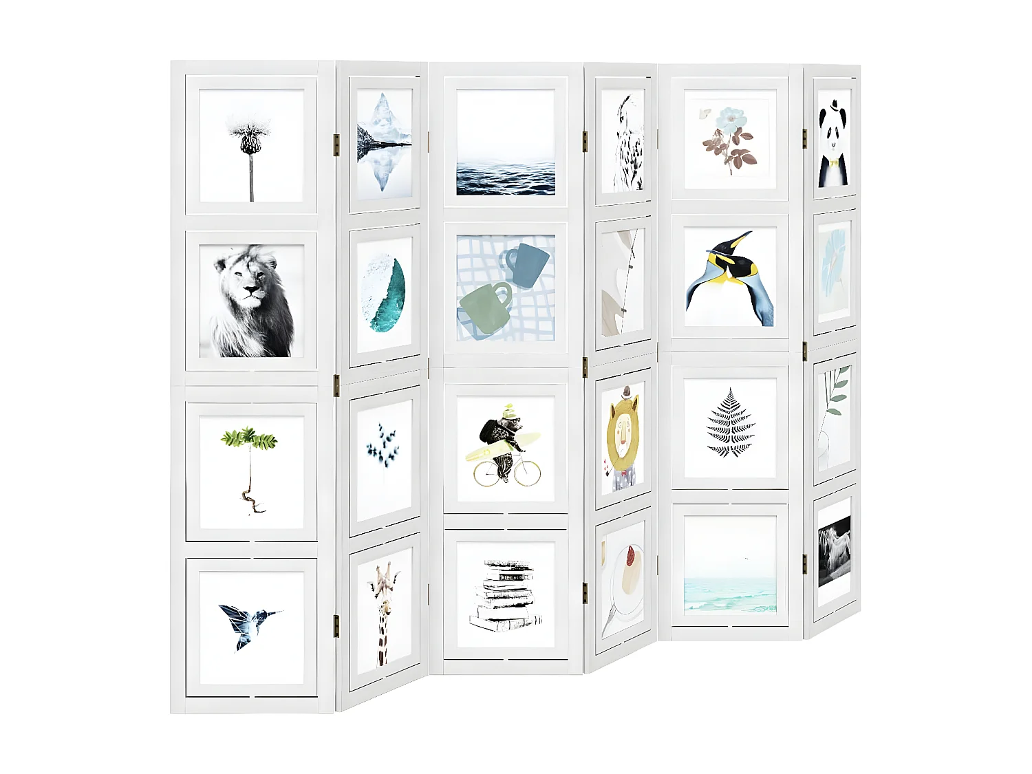 Cloison de séparation 6 panneaux blanc bois de paulownia massif