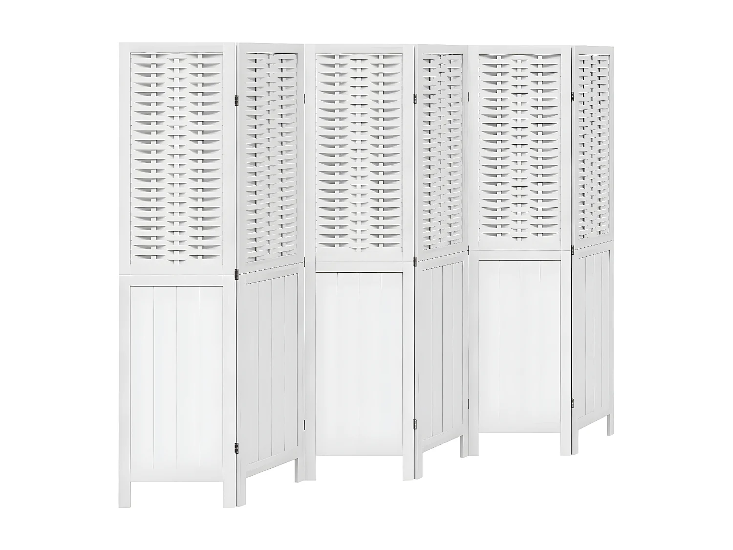 Cloison de séparation 6 panneaux blanc bois de paulownia massif