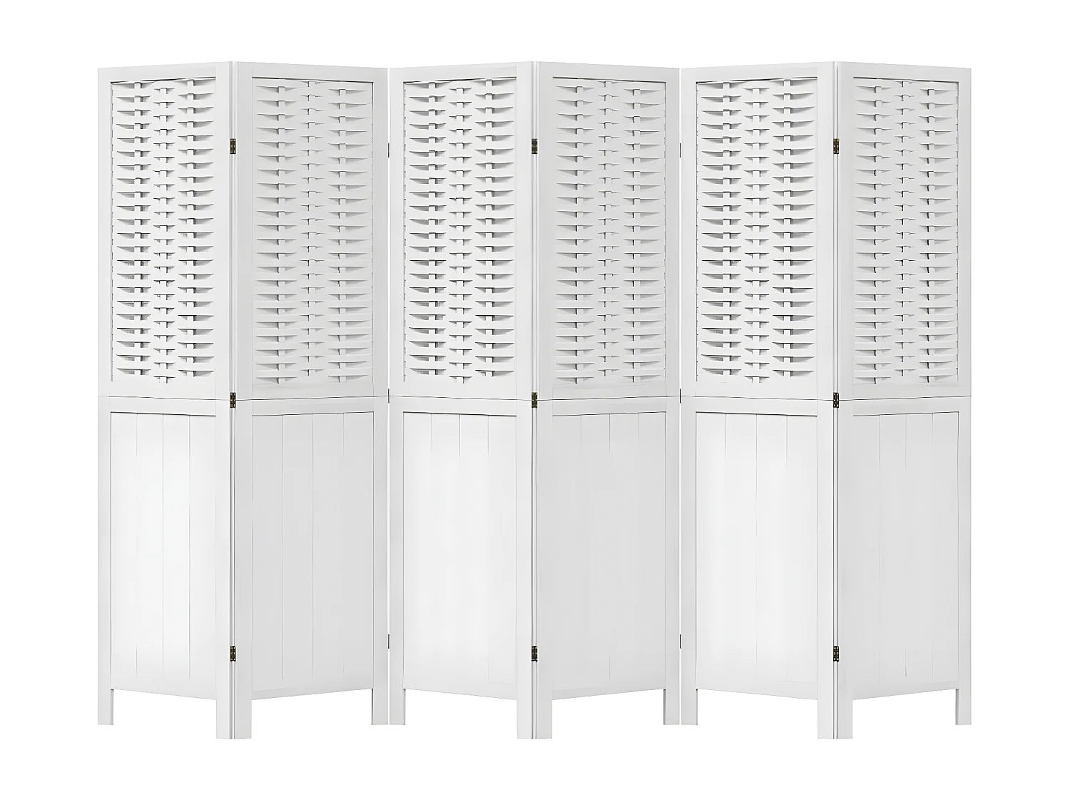 Cloison de séparation 6 panneaux blanc bois de paulownia massif