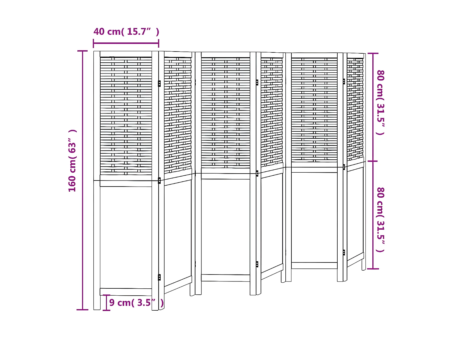 Cloison de séparation 6 panneaux blanc bois de paulownia massif